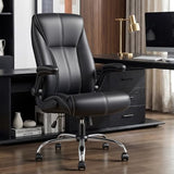 Big and Tall Office Chair for Heavy People, 400LBS High Back Extra Wide Executive PU Leather Office Chair with Flip-Up Armrests, Smooth Caster Wheels, Comfortable Home Office Desk Chair (Black)