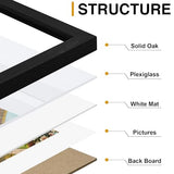 decorUhome Solid Oak Wood 11x17 Picture Frame, Display Pictures 8x12 with Mat or 11x17 without Mat, Wall Hanging Poster Frame, Black, 1 Pack