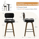 Bekrvio Swivel Counter Height Bar Stools Set of 4, 26" Upholstered Faux Leather Barstools with Back and Bent Wood Legs