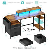 Gaming Desks with Led Lights and Power Outlets, 55 Inch with Shelves Monitor Stand, Rustic Brown