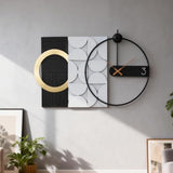 AMAATE Modern Luxury Wall Clock, Gold Metal Ring Geometric Deconstruction Art, Black Grey Silent Non-Ticking for Living Room, Office, Entryway Decor, 17.7"x29.72"