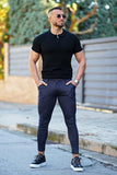 GINGTTO Mens Dress Pants Slim Fit Stretch Pinstripe Pants Men Casual Navy Blue 30Wx30L