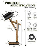 ELYONA Touch Control Desk Lamp with Wireless Charging & USB Port, Sapele Wood Reading Task Light, Adjustable, Swing Arm Table Lamp, Black