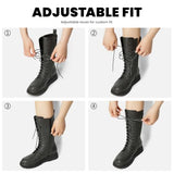 Athlefit Women's Lace-Up Combat Boots for Fall/Winter, Non-Slip Platform Mid Calf Boots, Comfortable & Stylish for Work, Costume or Everyday Wear - Botas para Mujer Grey Size 9