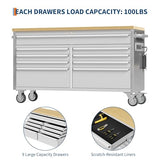 61 Inch Tool Box Mobile 9 Drawers Storage Rolling Cabinet with Wheels Lock Key Locking System Drawer