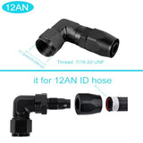 12AN 90 Degree Hose End Fitting Elbow Low Profile Forged Swivel Aluminum for Teflon Hose Only