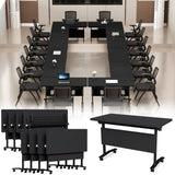 JJPLOQD 8PCS Modular Folding Conference Table, Mobile Meeting Training Table