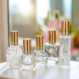 H&D HYALINE & DORA Vintage Glass Perfume Bottles Empty Refillable Sprayer Bottle Fine Mist Spray Bottles Set of 5