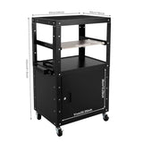 Steel AV Cart with Keyboard Tary and Locking Cabinet Rolling Small Office Laptop Table with Power Socket