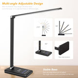 Desk Lamp with Wireless Charger, USB Charging Port, Night Light, 5 Color Modes, 10 Brightness, Eye Caring Reading Table Lamp