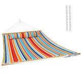 Sunnydaze Extra Large Quilted Hammock with Spreader Bars - 2-Person Hammock for Outside - Caribbean Stripe