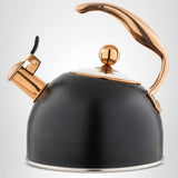 Viking 3-Ply Stainless Steel Tea Kettle, 2.6 Quart Stovetop Hot Water Pot with Tempered Glass Lid, Ergonomic Handle, Induction Ready, Matte Black and Copper