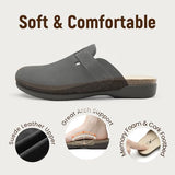 Athlefit Womens Clogs Casual Soft Footbed Black Mules Buckle Arch Support Potato Shoes for Women Leather Clogs for Walking House Office Everyday Wear 9
