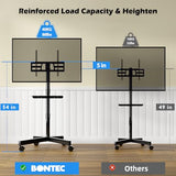 BONTEC Mobile TV Stand with Tilt Function, Rolling TV Stand for 23-60" LED, LCD, OLED TVs, Holds up to 88lbs, Max VESA 400x400mm, Adjustable Media Shelf (Black, 17.1x15.7x59.6 in)