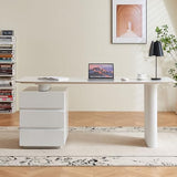 FUNXIBIO 71" Reversible Faux Marble White Office Computer Desk