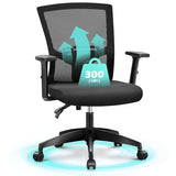ALPHA HOME Office Chair Ergonomic, Mid Back Mesh Computer Chair with Lumbar Support Executive Stool with Adjustable Armrest & Seat Cushion, BIFMA & SGS Certified