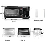 Electric Breakfast Station - 3-in-1 Non-Stick Grill/Griddle with Glass Lid, 2-Slice Toaster Oven & Coffee Maker, 30-Min Timer