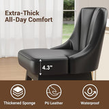 YaFiti 26" Leather Swivel Bar Stools Set of 4 with Back & Wood Legs, Black