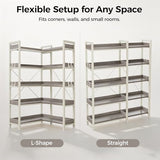 GTPLAYER 5-Tier Corner Bookshelf, L-Shaped Metal Frame Shelf with Tall 14" Shelves, Plant Stand and Storage Rack for Small Spaces, Living Room and Home Office, Grey