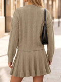 Tankaneo Womens 2 Piece Sweater Skirts Set Chunky Cable High Neck Long Sleeve Sweaters Ruffle Mini Skirt Lounge Set