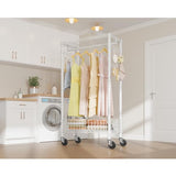 VIPEK R1 Rolling Clothes Rack with Pegboard Organizer Portable Closet for Hanging Clothes with Lockable Wheels & Removable Basket, White
