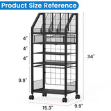 5 Tier Rolling File Cart with Drawer, Metal Office File Cart Organization with Sliding Trays