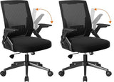 COMHOMA Office Chair with Flip-up Armrests Ergonomic Computer Desk Chair with Adaptive Lumbar Support & Breathable Mesh, Black, Pack of 2