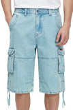 Heyfanee Mens Cargo Jean Shorts Relaxed Fit Denim Shorts for Men Blue Baggy Loose Fit Jorts Below Knee 32