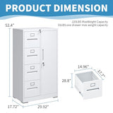 4 Drawer File Cabinet with Shelves and Hanging Rod, Metal Filing Cabinet with Lock for Home Office