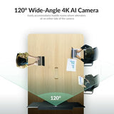 4K Conference Room Camera with AI Auto Framing, Presenter & Speaker Tracking, 120° Wide-Angle Webcam, 5X Digital Zoom