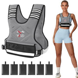 VBSD Adjustable Weighted Vest for Women Men 11-20LB Vest with 6 Ironsand Weights Body Weight Vest with Reflective Strip, Grey