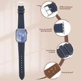 Genuine Leather Band Compatible with Apple Watch Bands for Women Men 49mm 46mm 45mm 44mm 42mm 41mm 40mm 38mm, Soft Leather Replacement Strap for iWatch Ultra SE Series 10 9 8 7 6 5 4 3 2 1(PACK OF 2)