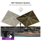PURPLE LEAF 10 Feet Patio Umbrella Outdoor Cantilever Solar Powered LED Swivel Square Umbrella Aluminum Offset Umbrella with 360-degree Rotation for Garden Deck Pool Patio, Beige