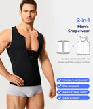 TAILONG Slim Fit Men Undershirt Body Control Compression Shaper Waist Cinching Girdle Tank Top Vest (XL, Black)