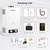 CAMPLUX Portable Propane Water Heater 2.64 GPM, Camping Water Heater with 3.3 GPM Water Pump Kit & Pipe Strainer, 68,000 BTU, BD264P120