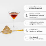A Bar Above Gold Fine Mesh Cocktail Strainer, 304 Stainless Steel Conical Sieve, Elegant Bartender Tool with Ergonomic Handle for Tea, Coffee, Mixology, Culinary Use, and Double-Straining