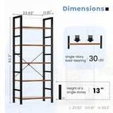 DUMOS 5 Tiers Bookshelf, Classical Modern Book Shelf, Tall Display Shelves in Living Room/Home/Office, Rustic Brown
