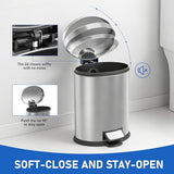SIMPLYKLEEN Bathroom Trash Can with Lid - 2PC 1.3 Gallon/5L Oval Small Trash Can with Soft-Close Lid, Foot Pedal, Brushed Stainless Steel