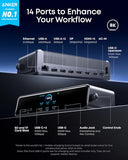 Anker Prime Docking Station (DL7400), 14-Port Triple Display with DisplayLink, 140W Max, Smart Display, Triple 4K 60Hz