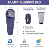 QEZER Down Mummy Sleeping Bag for Adults, 32°F to 10°F Lightweight Compact for Camping Backpacking Hiking, 4 Season Outdoor Sleeping Bag with 600 Fill Power Down