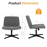 Cross Legged Office Chair Desk Chair Without Wheels,Vanity Chair with Back Ergonomic Swivel Armless Chair Adjustable