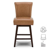 CHITA 26" Counter Height Swivel Bar Stools, Saddle Brown Faux Leather, 2-Pack