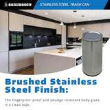 Sandbaggy 12 Gallon Stainless Steel Trash Can with Lid - Fingerprint-Proof, Smudge-Resistant - Commercial Trash Bin for Offices, Kitchens, Bathrooms