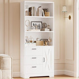 Bookshelf with Door and 3 Drawers, 71in Tall Bookcase Shelf with 3-Tier Shelves