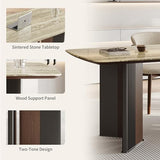 Mid Century Modern Dining Table for 4, Faux Marble Top Dining Room Table with Dual-Tone Pedestal