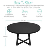 Black Round Dining Table for 6 - Modern Circle 51 Inch Large Room Kitchen Dinning Tables for 4 to 6 Person