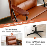 Okeysen Office Desk Chair No Wheels, Swivel Chair with Retro Wooden Armrests, Criss Cross Legged Armless Computer Chair for Home Office