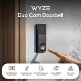 WYZE Wireless Duo Cam Video Doorbell (Chime Included), Battery Powered, 2K Full HD Video