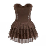 JKEEMI Womens Strapless Mini Dress Sexy Lace Sleeveless Ruffle Tiered Summer Bodycon Party Club Tube Top Dresses with Underneath Shorts Sexy Going Out Outfits Dark Brown S