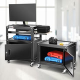Steel AV Cart with Extra Storage, 24" X 18" X 20.7"-30" Height Adjustable 2-Layer Utility Rolling Projector Cart w/Wheels